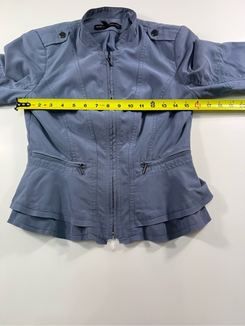White House Black Market Blue Peplum Zip Jacket - Picture 4 of 7